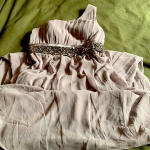 Ever Pretty gray, long formal dress.  One shoulder.  Sequined waistband.  Size 8